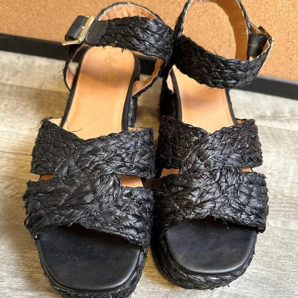 Seychelles Women's Glistening Platform Raffia Sandal in Black Size 9.5 - Picture 2 of 6